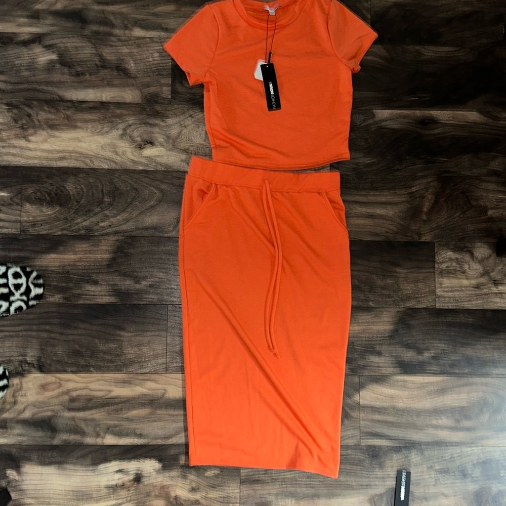 Fashion Nova Casual Lover Skirt Set - color-Orange Brand New